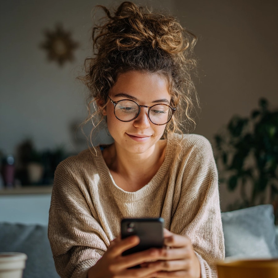 Woman recording an online diary entry on her smartphone as part of real-time qualitative research.